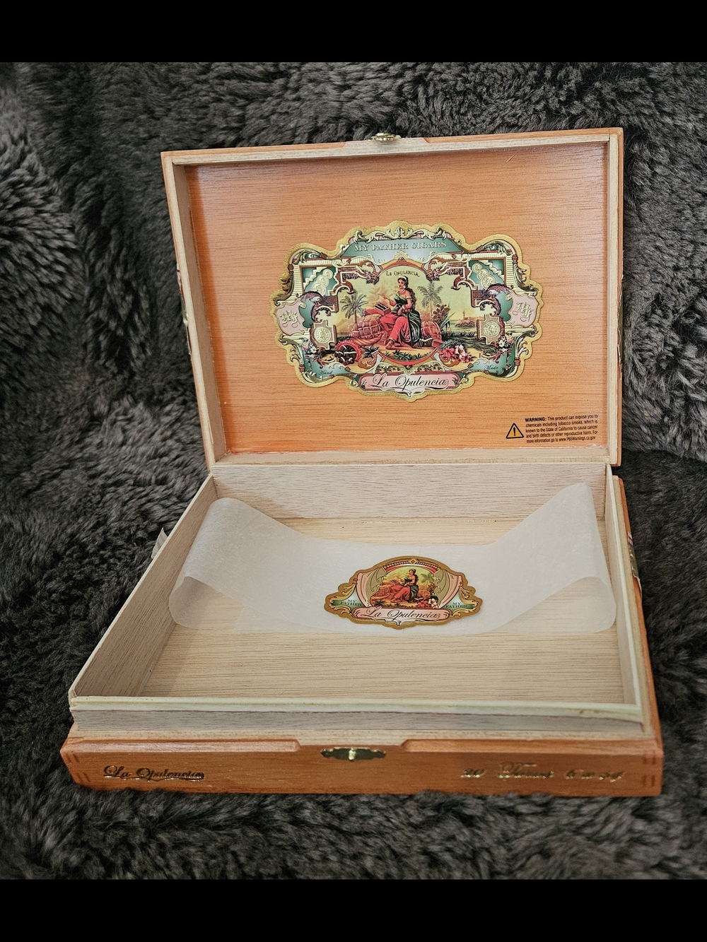 My Father Cigars La Opulencia Empty wooden cigar box vintage-style artwork